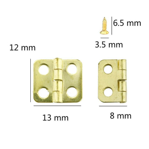 Antique Copper Mini Hinge Set With 200 Screws For Wooden Boxes, Jewelry Chests, Cabinets, And Your Go To DIY Projects, shown with dimensions