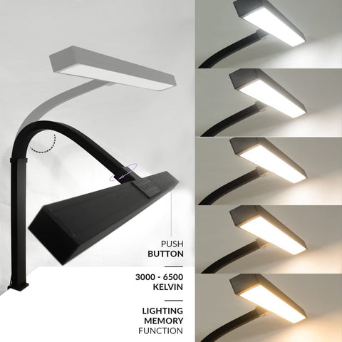 Boss Level LED Desk Lamp With Clamp, 3000 Lumens Of Bright Dimmable Light, 5 Brightness Levels, Black Arm, Memory Function