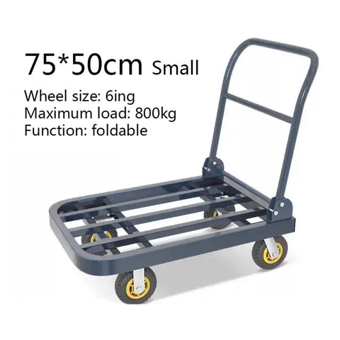 Heavy Duty Push Cart Dolly With Foldable Flatbed Extended Trailer And Sturdy Square Tube Frame For Easy Transport Loading And Moving Luggage Groceries Boxes And More In Home Or Office. 75x50cm small foldable steel dolly with 6in wheels, 800kg load