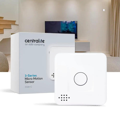 Smart Motion Sensor For Home Automation And Security With Zigbee, shown with packaging, ideal for living room setup
