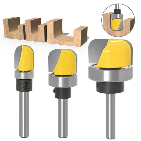 Three Piece 1/4 Inch Shank Bowl And Tray Template Router Bit Set with ball bearing for woodworking and dish carving