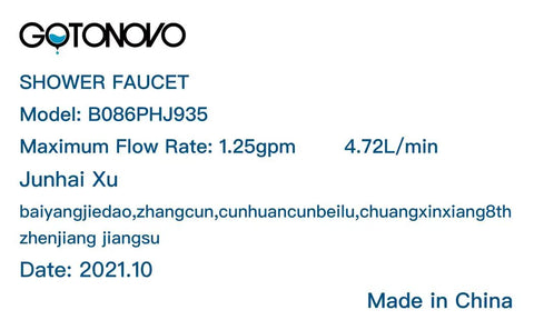 Antique Brass Clawfoot Bathtub Faucet With Wall Mount Handheld Shower Set label showing model B086PHJ935 and flow rate