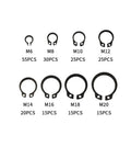 200Pcs C Clip Washers Set M6 Through M20 Internal And External Retaining Rings Carbon Steel Kit with size details