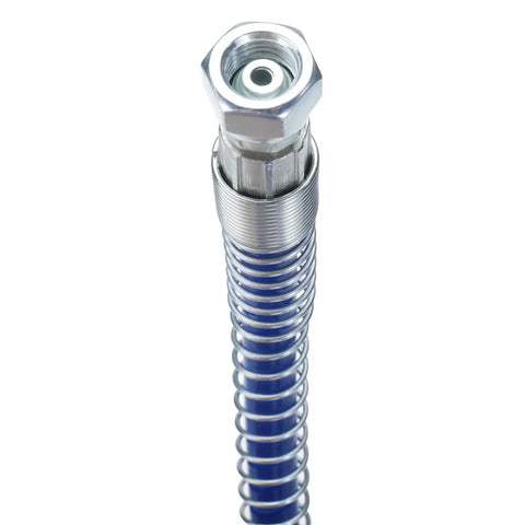 Slick Pro Series Airless Paint Spray Gun Kit Bundled With A Beefy 50 Foot X 1/4 Inch High Pressure Fiber Hose close-up of metal end fitting.