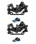 Heavy Duty Pair Of Mechanical Disc Brakes For Mountain And Road Bikes Aluminum Caliper with bolts, black finish, close-up view.