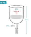Borosilicate Glass Buchner Filtering Funnel With Fine Frit G3 94mm ID 100mm Depth 24/40 Standard Taper Inner Joint Vacuum Serrated Tubulation 500ml Capacity For The Tough-To-Filter Chems And Everyday Lab Grind, showing dimensions and 500ml capacity.