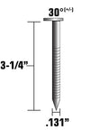 Illustration of a 30 Degree Ring Shank Clipped Head Paper Tape Framing Nail, Three And One Quarter Inch Long By.131 Inch Diameter