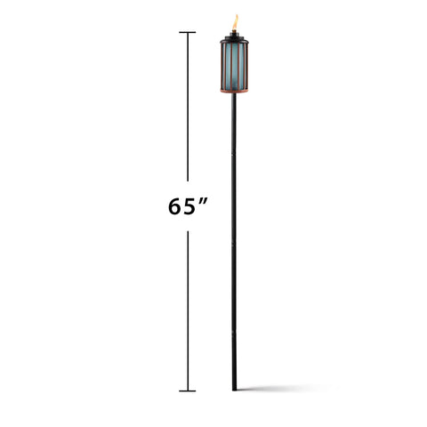 Retro Stripe Glass Torches 2 Pack 65 Inch Outdoor Patio Garden Torches Easy Install With Refillable Canisters Long Lasting Wicks Snuffer Blue And Copper.