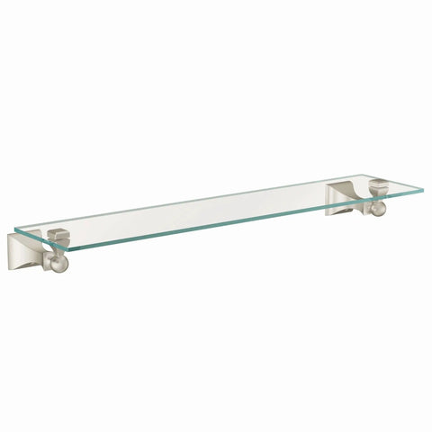 22 Inch Wide Glass Bathroom Vanity Shelf In Brushed Nickel For Towels And Accessories with durable steel frame