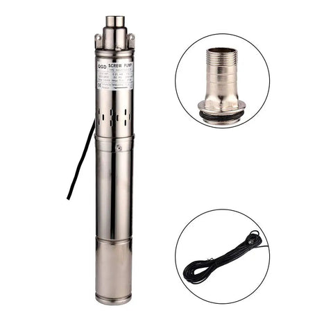Beefy Submersible Deep Well Pump With 3 Inch OD Pipe And 1 Inch Outlet, Stainless Steel, 0.25KW 0.33HP, 70m Head, 8 GPM Flow, 220-240V For Home And Industrial Use