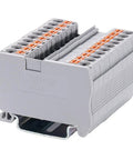 No Fuss Push In Din Rail Terminal Block Screwless 2.5mm PT Type With Cover End Stop Jumper 50 Pack, front view, PA66 housing
