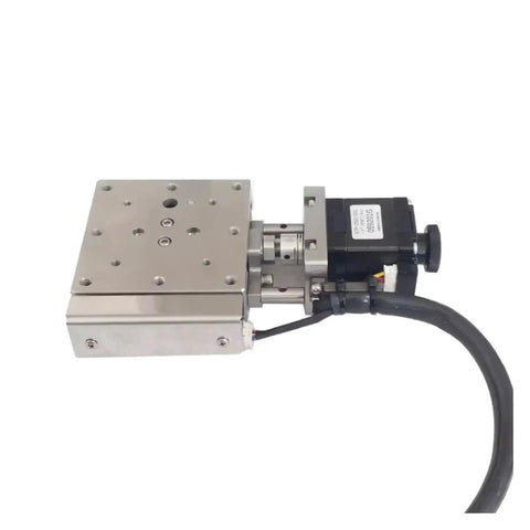 Top Tier Motorized Linear Translation Stage With Heavy Duty Stainless Steel Base And Dead Smooth Precision Sliding Action Powered By A Low Noise Stepper Motor for precise lab positioning.
