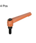 4 Pack Adjustable Clamping Lever Handles M8 x 20mm Male Thread Aluminum Alloy Quick Release Rotating Screw Locking Push Button Ergonomic Orange Handle