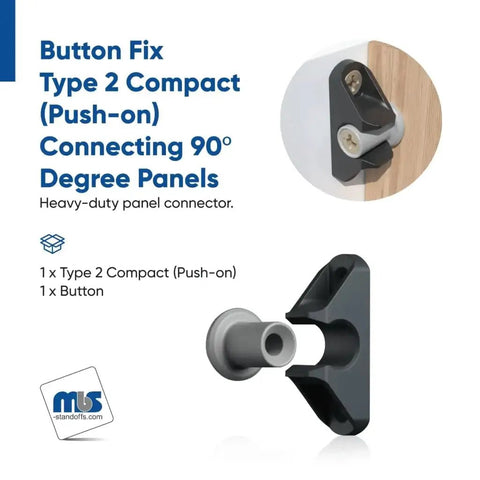Compact Push On Button Fix For Ninety Degree Panel Connections Featuring Quick Drop In Install And Smooth Ada Access Design Perfect For Cramped Washroom Ducts No Sweat Setup Pack Of Twenty Replacement Parts displayed for 90 degree panel connection.