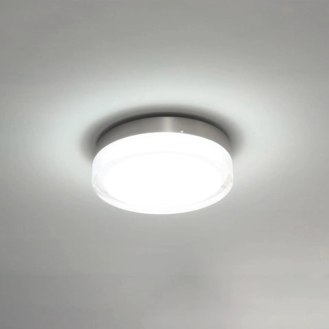 Dot 9-Inch LED Round Flush Mount Light 3500K In Stainless Steel Or Marine-Grade Finish 120V No Transformer Needed Lightweight Acrylic Diffuser