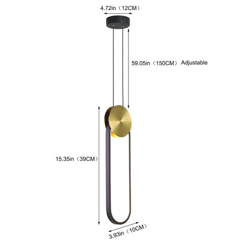 Black And Gold LED Pendant Light With Minimalist Oval Design 10W Warm White Single Hanging Fixture dimensions detailed view