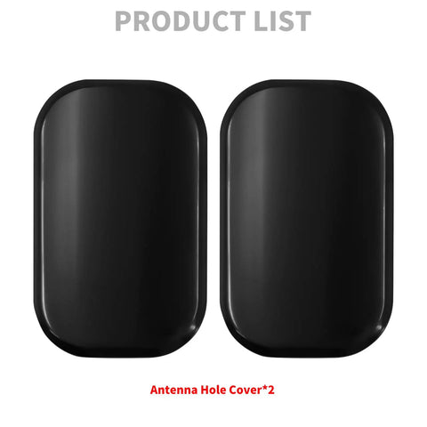 Pair of black ABS antenna hole cover plugs for Harley Touring Bikes, 2006-2023, showing front view