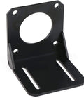 NEMA 34 stepper motor mounting bracket, 86 mm, steel, black, with circular motor mounting hole and slotted base.