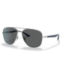 RB3683 Square Sunglasses Unisex 56mm Silver Frame Dark Grey Lenses, 100 Percent UV Protection, Large Fit With 135mm Hinge To Hinge