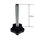 M8x60mm threaded tightening screw with black star knob and silver metal rod