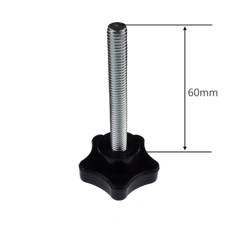 M8x60mm threaded tightening screw with black star knob and silver metal rod