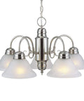 Five Light Chandelier In Satin Nickel With Alabaster Glass Shades Dimmable Fixture For Dining Room Foyer Or Kitchen Adjustable 48 Inch Chain