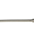Close-up of stretchable stainless steel hand shower hose with brass nut, 60 to 82 inch flexible metal hose for modern bathrooms.