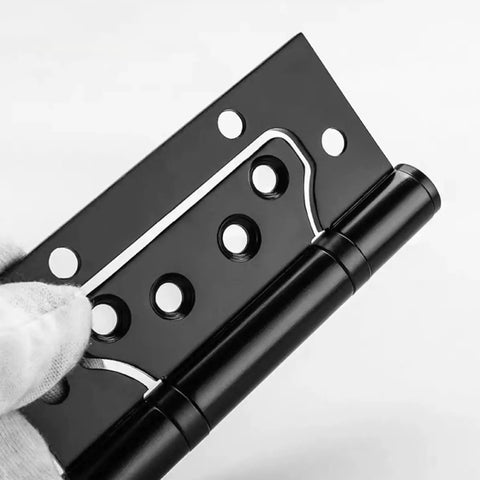 Heavy Duty Silent Flat Door Hinges With Screws Four Inch Thickened Anti Rust Stainless Steel Smooth Close Interior Door Hardware Zero Grind And No Squeak Nonsense, black hinge held in hand.