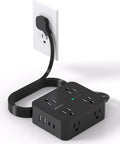 Slick Flat Power Strip Surge Protector With Eight Wide Outlets And Four Fast Charge Usb Ports For Gaming Rig Home Office connected to wall.