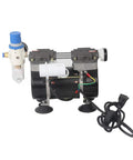 Front view of a 2-stage oil-free lab vacuum pump, 50 L/min, blue regulator knob, power cord attached
