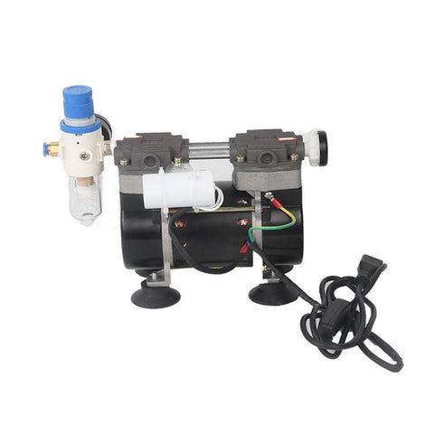 Front view of a 2-stage oil-free lab vacuum pump, 50 L/min, blue regulator knob, power cord attached
