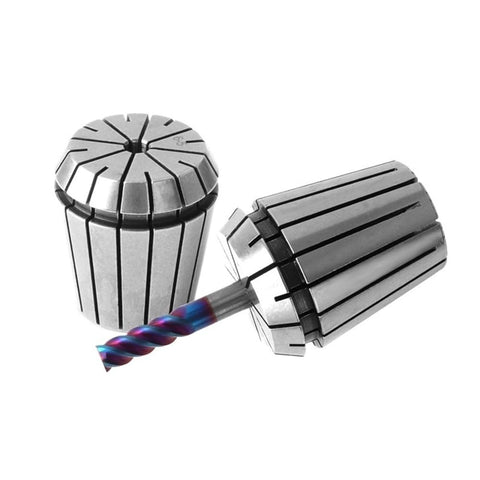 Killer Precision Spring Collet Chuck Tool Holder For Cnc Milling And Engraving Machines Featuring Dead On 0.008 Mm Accuracy Plus Built Tough 65 Mn Steel For Er20 Spindles, showcasing two ER20 collets with a drill bit.