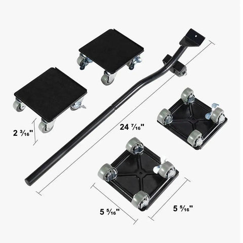 Lifter Furniture Sliders For Hardwood Floors With 360 Degree Wheels Beefy Heavy Duty Moving Dolly For Appliances And Furniture 3086 Lb Load Capacity Movers Pads Kit Easy Glide And Scratch Free Move showing with metal lever and square pads with wheels.