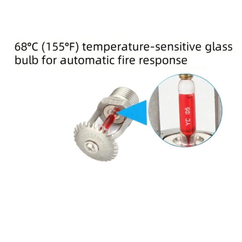 Heavy Duty 6 Pack Fire Sprinkler Heads with 68 degree bulb and stainless steel detail, showcasing temperature-sensitive glass for fire safety.