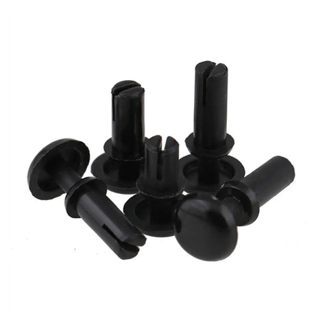 Top Notch 50 Pack Hella Sturdy Expansion Rivet Nuts Nylon PCB Mounting Clips Quick Lock Clamping Screws close-up view of black nylon clips