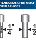 All Purpose Router Bit Set For Woodworking Pros Ten Piece Carbide Tipped Bits With One Half And One Quarter Inch Shanks Diagram
