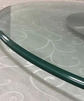 Close-up of the edge of Hella Smooth Tempered Glass Lazy Susan Heavy Duty Turntable Revolving Serving Tray.