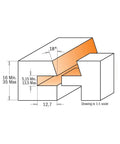 Diagram of Adjustable Shaker Router Bit Set For 1/2 Inch Shank, showing 18 degree angle and cut dimensions for accurate joints.