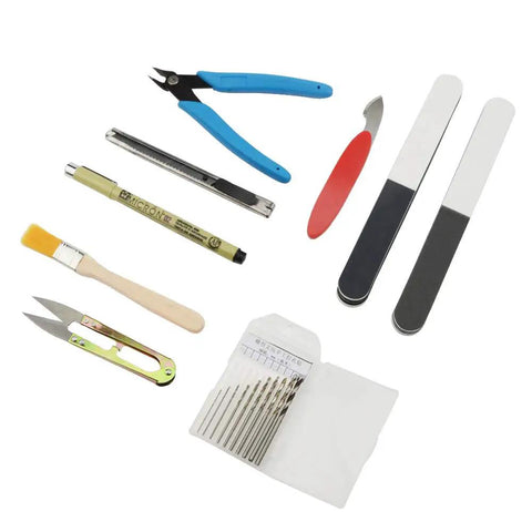 Dope 38 Piece Model Tools Kit For Gundam And Car Models Easy To Use Basic Tools Craft Set For Hobby Builders laid out with details visible.