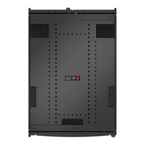 Built Like A Tank 42U Floor Rack Heavy Duty Steel Server Enclosure With Snappy Slides Super Easy Hook Up Tech Gear Vault Glossy Black top view showing ventilation and rack rail layout.