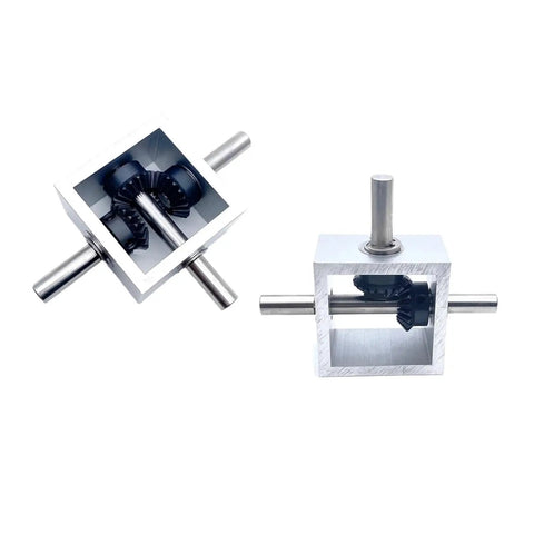 Right Angle Bevel Gearbox 90 Degree 1 To 1 Drive For DIY Machines 20 Tooth 10mm Bore metallic housing and exposed gears