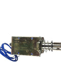 Dual Action Solenoid Electromagnet 12V DC and 24V DC Open Frame Push Pull Actuator 25N Force 10mm Stroke Workhorse Low Voltage Magnetic Coil for Robotics and Automation, open-frame metal body with blue wires