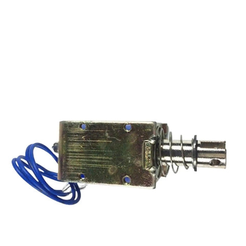 Dual Action Solenoid Electromagnet 12V DC and 24V DC Open Frame Push Pull Actuator 25N Force 10mm Stroke Workhorse Low Voltage Magnetic Coil for Robotics and Automation, open-frame metal body with blue wires