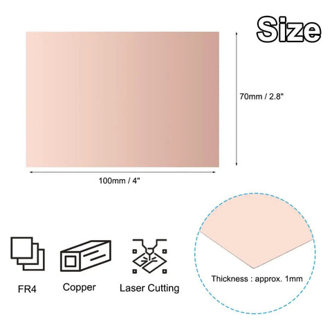 2.8x4 Inch Single Sided Copper Clad Laminate PCB Kit Pack Of 12 Sheets, 1mm FR4 Copper Plated Prototyping Boards dimensions