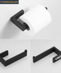 4 Piece Bathroom Accessories Set For Wall Mounted Use Includes 23.6 Inch Towel Bar 8.3 Inch Hand Towel Ring Toilet Paper Holder And Double Hooks With Matte Black Stainless Steel toilet paper holder detail view