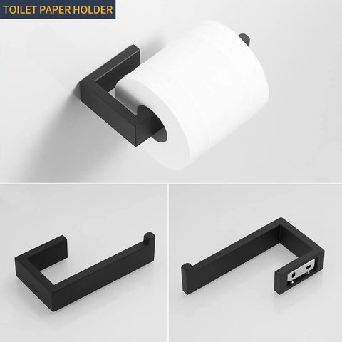 4 Piece Bathroom Accessories Set For Wall Mounted Use Includes 23.6 Inch Towel Bar 8.3 Inch Hand Towel Ring Toilet Paper Holder And Double Hooks With Matte Black Stainless Steel toilet paper holder detail view