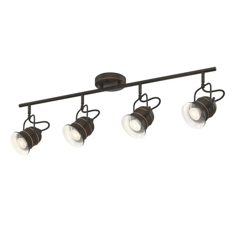 Boswell Vintage-Style Four-Light Indoor Track Light Kit in Oil Rubbed Bronze with Highlights and Metal Shades, four GU10 sockets