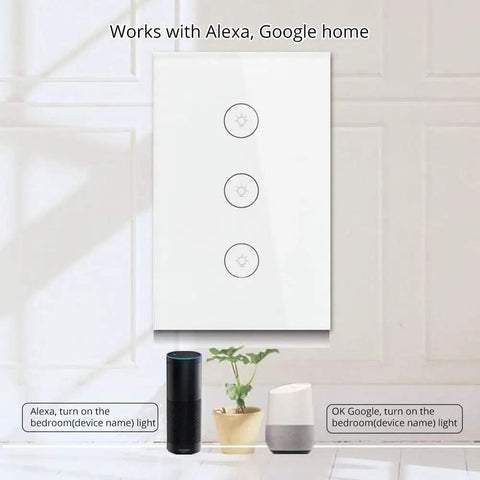 Smart WiFi Wall Light Switch With Glass Panel, Remote Control Via Mobile App, Alexa Compatible, mounted on wall