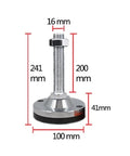 Heavy Duty Adjustable Leveling Feet With Shock Absorbing Rubber Base And Steel Core M16 Threaded Glides, dimensions 241mm height.