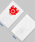 Front and back view of 14 Packs 3D Airclean Replacement Bags For FJM Vacuum Cleaners Compatible With Compact C1 C2, white material, red adapter